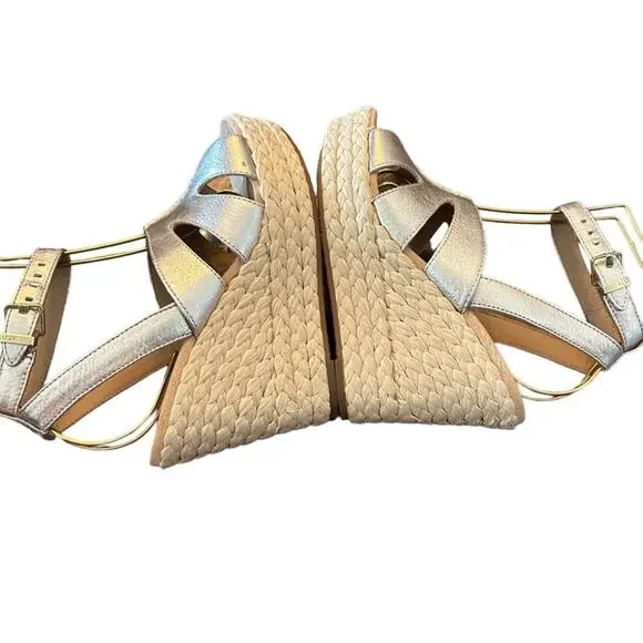 Ugg Careena Gold Metallic Leather Wedge Espadrilles Sandals Ankle Strap NEW 6.5 - Picture 9 of 11